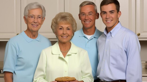 Photo une famille pose pour une photo avec un gâteau devant eux