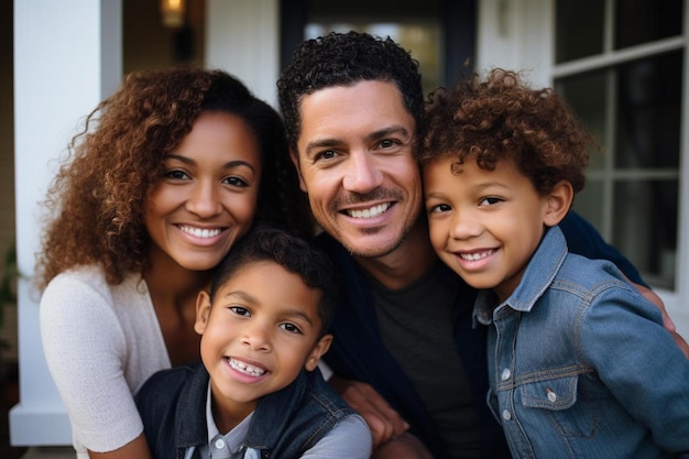 une famille pose pour une photo.