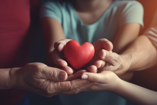 La famille prend le coeur rouge Générer Ai