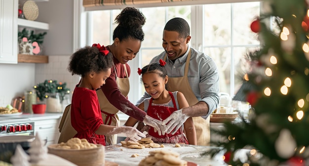 Une famille prépare des biscuits dans la cuisine