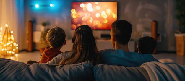 Une famille profitant d'une soirée confortable à la maison en regardant la télévision surpassant l'expérience du cinéma