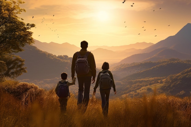 Une famille en randonnée dans un parc national vierge, reconnaissance 00087 02