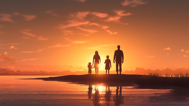 Une famille ravie prend un moment pour s'imprégner de la vue imprenable sur le coucher de soleil