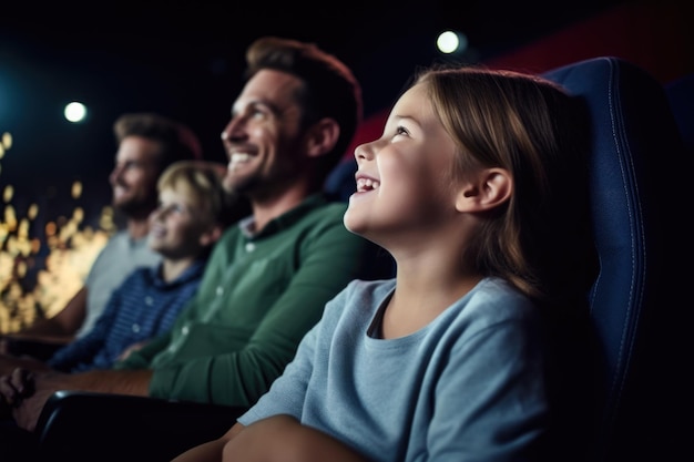 Famille regardant un film ensemble dans un cinéma