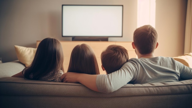 Famille regardant la télévision Illustration AI GenerativexA