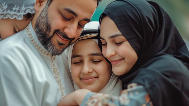 Photo la famille s'embrasse après les prières de l'aïd eid ul fitr