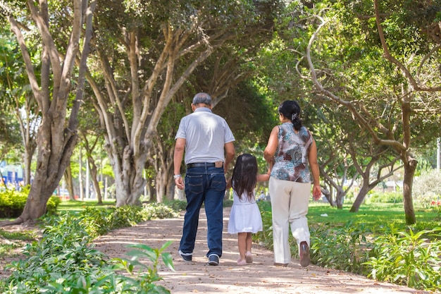 Une famille se promène dans un parc