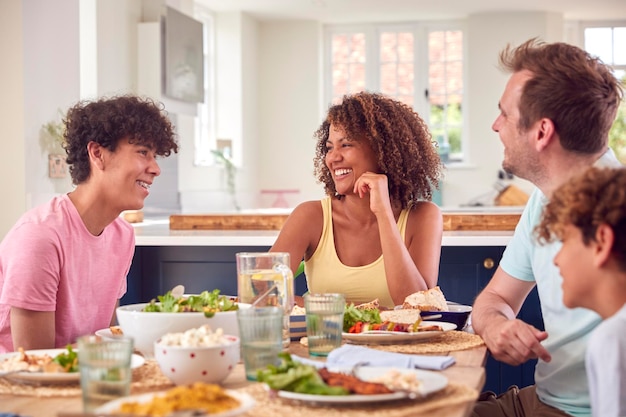 famille, séance, table, chez soi, manger repas, ensemble