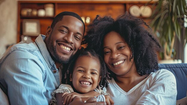 Famille souriante dans le salon