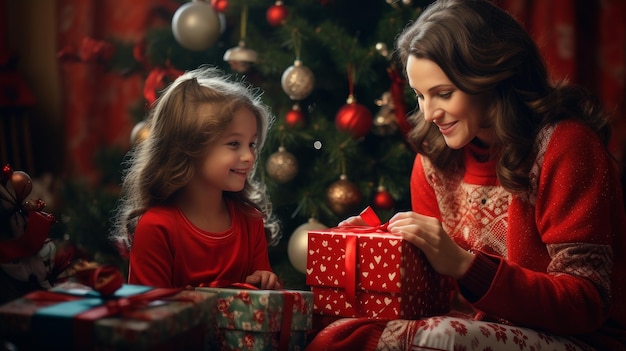 Famille de style rétro à l'arbre de Noël