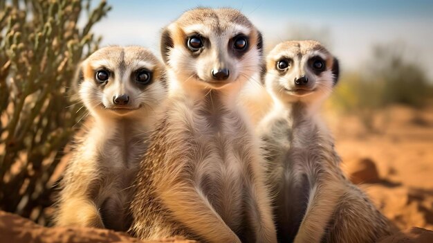 La famille des suricates est à l'affût de l'appareil photo