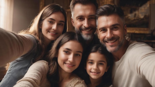 Une famille en train de se faire un selfie.