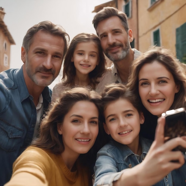 Une famille en train de se faire un selfie.