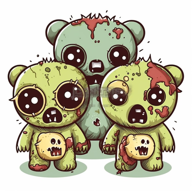 Une famille de zombies avec un ours et un ours.