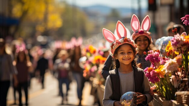 Photo des familles organisent une fête de pâques dans le quartier