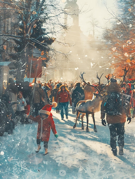 Des familles profitant d'un défilé du Père Noël en Suède avec le Père Noël voisin Holiday Creative Background jpg