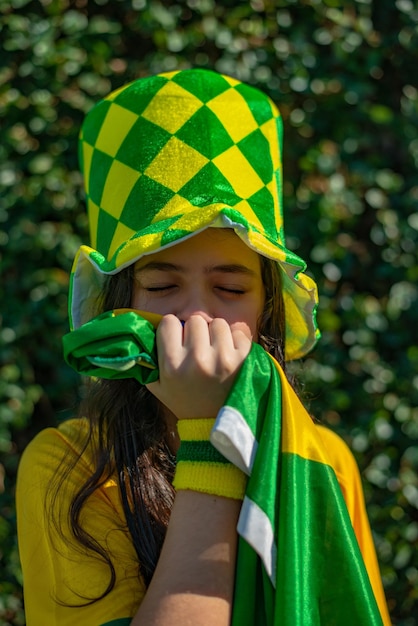 Fan brésilien célébrant et encourageant l'équipe nationale du Brésil à la Coupe du monde