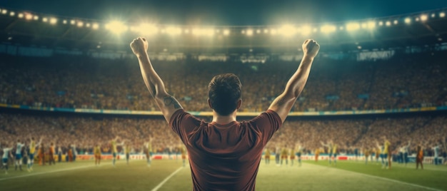 Un fan de football applaudit, les mains levées