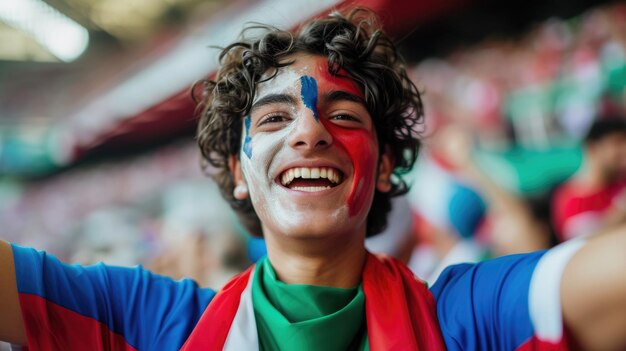 Un fan heureux lors d'un événement public agitant le drapeau italien avec un sourire AIG41