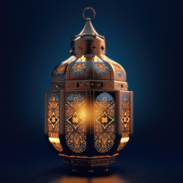 Fanous Ramadan lanterne rougeoyante lampe traditionnelle folklorique arabe rougeoyante sur un fond de surface sombre