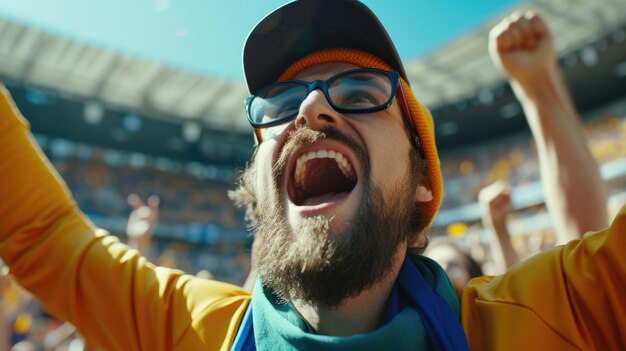 Photo les fans applaudissent avec joie à l'événement du stade bleu électrique