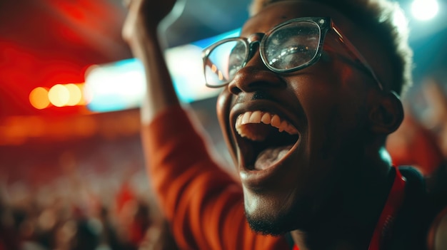 Les fans applaudissent avec joie à l'événement du stade bleu électrique