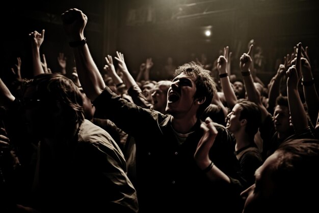 Les fans au concert de rock devant la scène