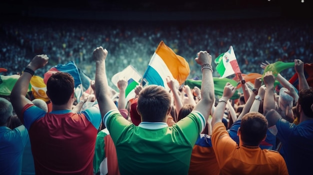 Fans dans un stade célébrant avec des drapeaux mexicains