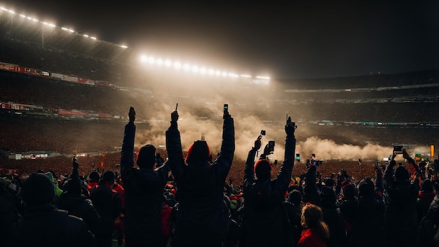 Les fans avec le dos à la caméra au stade