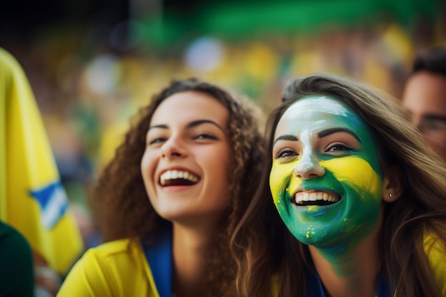 Fans de football brésiliennes dans un stade de la Coupe du monde pour soutenir l'équipe nationale