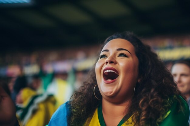 Des fans de football brésiliennes dans un stade de la Coupe du monde soutiennent l'équipe nationale