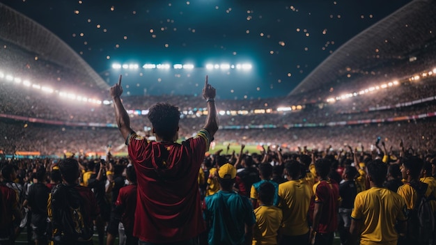 Photo des fans de football célèbrent une victoire dans le stade.