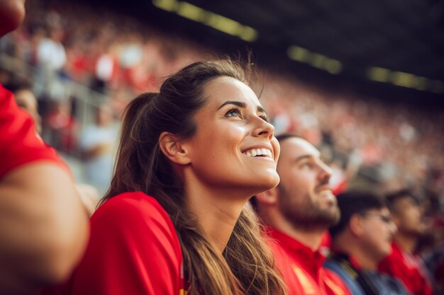 Photo fans de football espagnoles dans un stade de la coupe du monde célébrant la victoire de l'équipe nationale espagnole de football