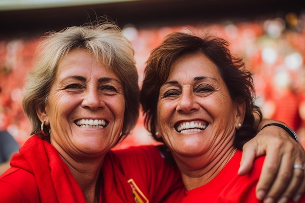 Fans de football espagnoles dans un stade de la Coupe du monde célébrant la victoire de l'équipe nationale espagnole de football