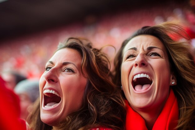 Des fans de football espagnoles dans un stade de la Coupe du monde célébrant la victoire de l'équipe nationale espagnole de football