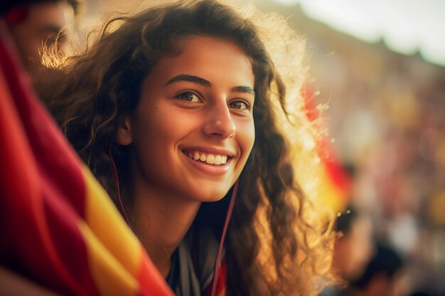 Des fans de football espagnoles dans un stade de la Coupe du monde célébrant la victoire de l'équipe nationale espagnole de football