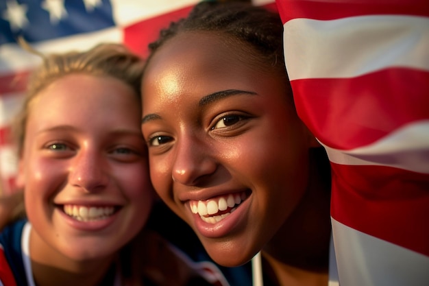 Fans de football féminin américain dans un stade de coupe du monde soutenant l'équipe nationale