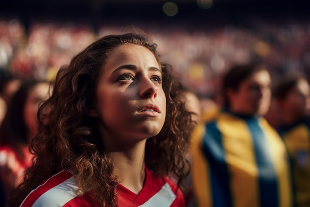 Fans de football féminin américain dans un stade de coupe du monde soutenant l'équipe nationale