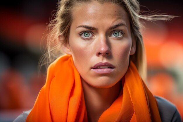 Fans de football féminin néerlandais dans un stade de la Coupe du monde soutenant l'équipe nationale