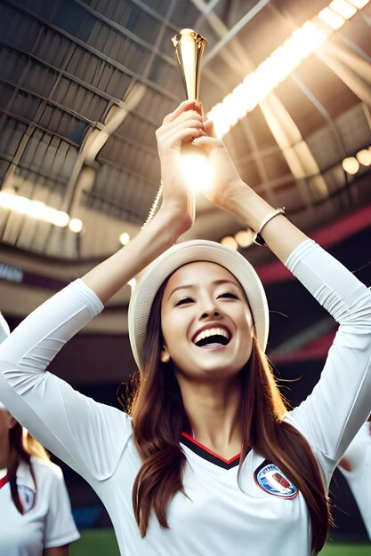 Photo fans de football féminins dans le stade célébrant la victoire après un championnat de football