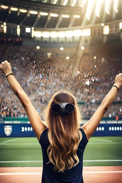 Fans de football féminins dans le stade célébrant la victoire après un championnat de football