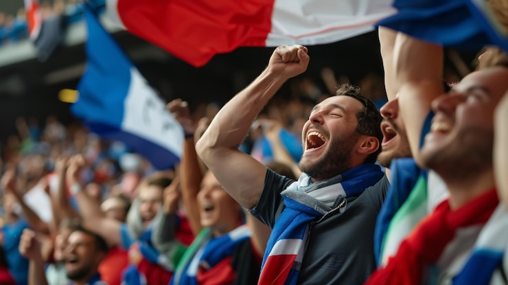 Photo les fans français submergés par les émotions les supporters applaudissent dans une tribune lors d'un match de rugby français 2023