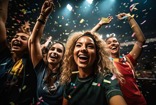 Les fans profitent de la fête au stade en t-shirt de pom-pom girl.