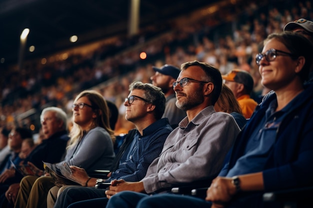 Les fans de la soirée de championnat assis dans des gradins