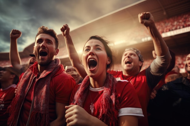 Les fans de sport applaudissent et célèbrent un tournoi gagnant dans le stade Generative AI