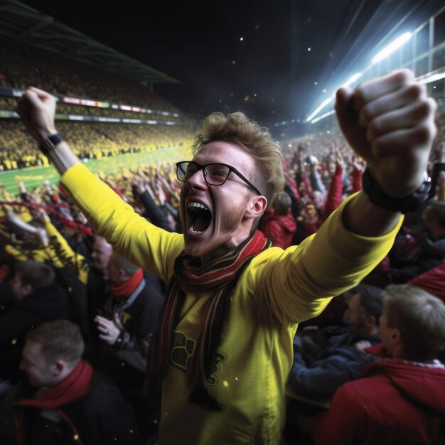 Les fans de sport applaudissent et célèbrent un tournoi gagnant dans le stade.