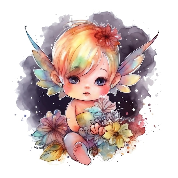 Fantaisie aquarelle mignonne petite illustration de fée