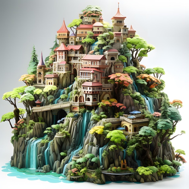 Fantaisie Château Île Illustration Wonderland