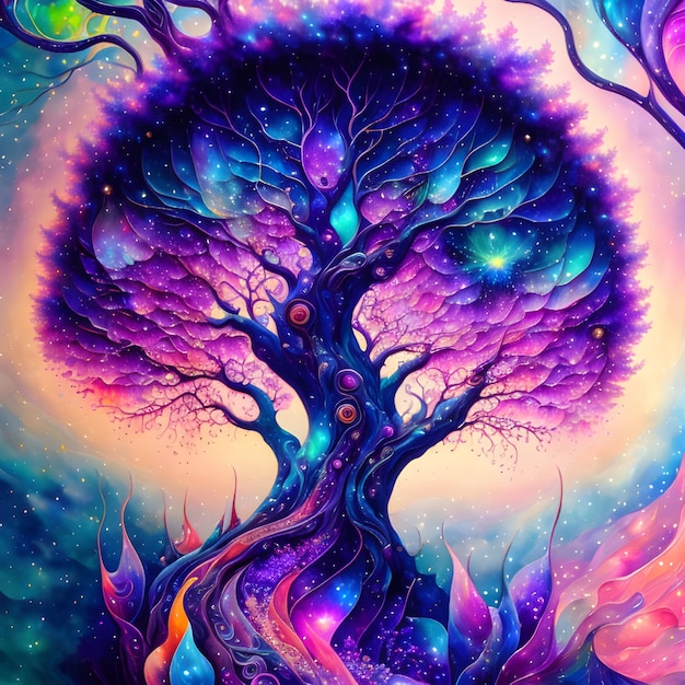 Fantaisie colorée d'arbre