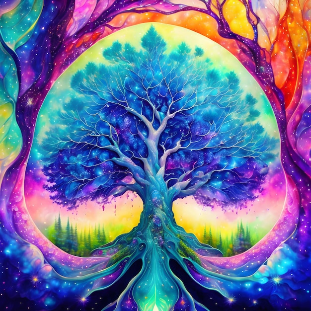 Fantaisie colorée d'arbre